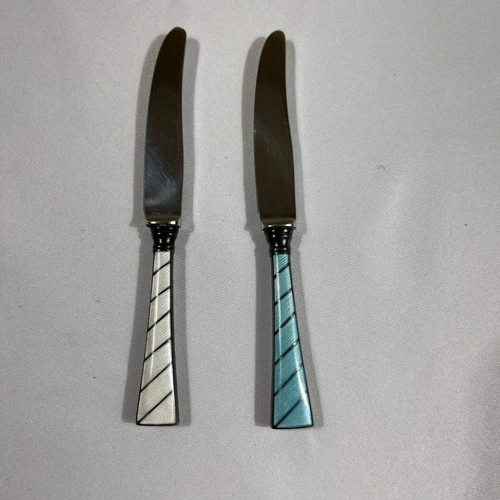 Raadvad Denmark Stainless Enamel Mini Butter Spreader Canape Knives Sheaths MCM